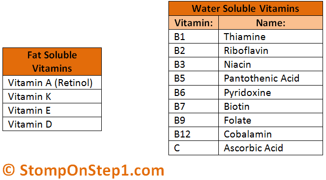 Fat Soluble And Water Soluble Vitamins Chart